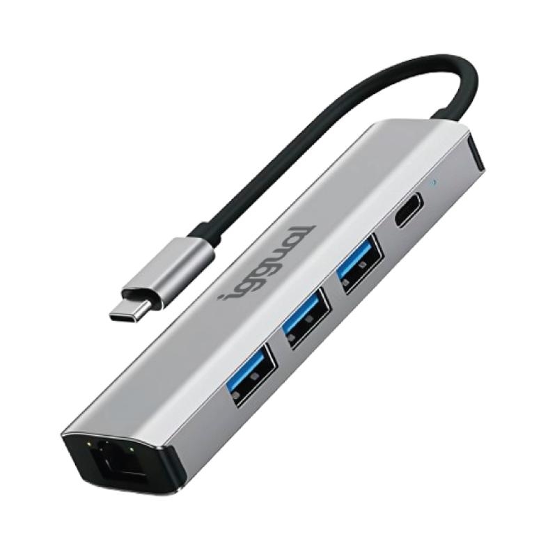 iggual Hub tipo C 5 puertos 3xUSB + RJ45 + tipo C