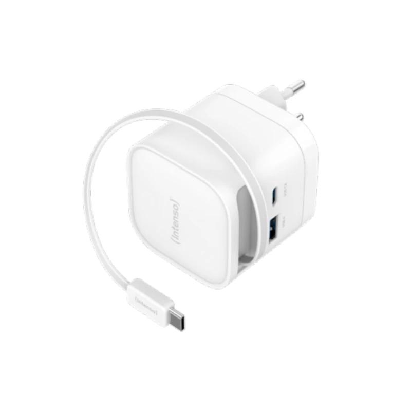 Intenso Cargador GaN W65ACIC retráctil Blanco